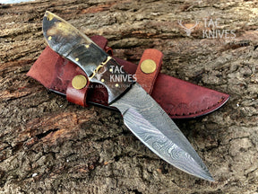 Skinner Knife With Ram Horn Handle & Horizontal Leather Sheath