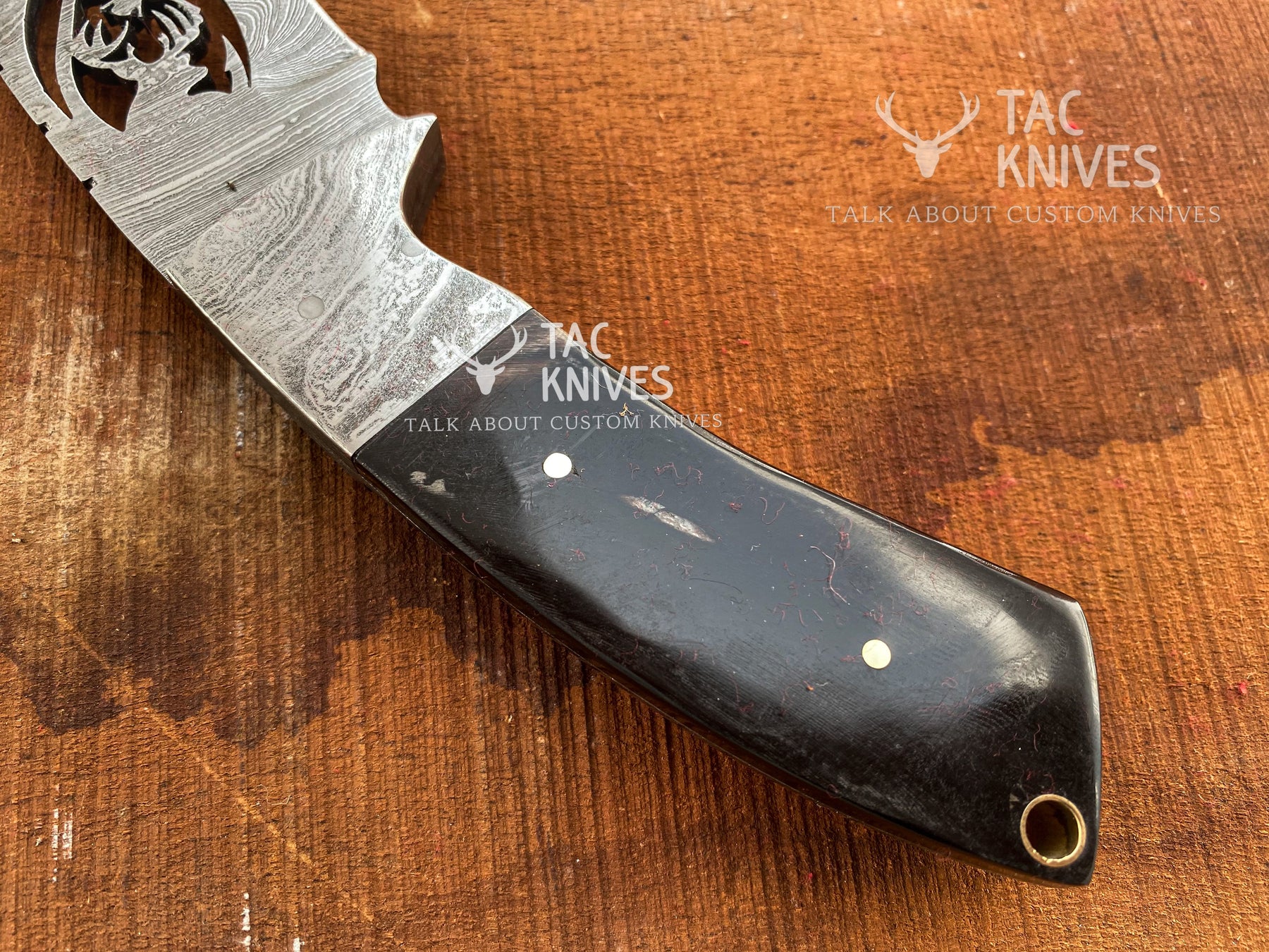 Skinner Knife With Deer Cutout Blade, Bone & Horn Handle and Leather Sheath