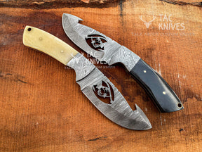 Skinner Knife With Deer Cutout Blade, Bone & Horn Handle and Leather Sheath