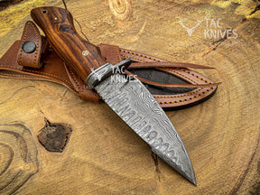 9" Skinner Knife – Rosewood Handle, Finger Guard & Leather Sheath