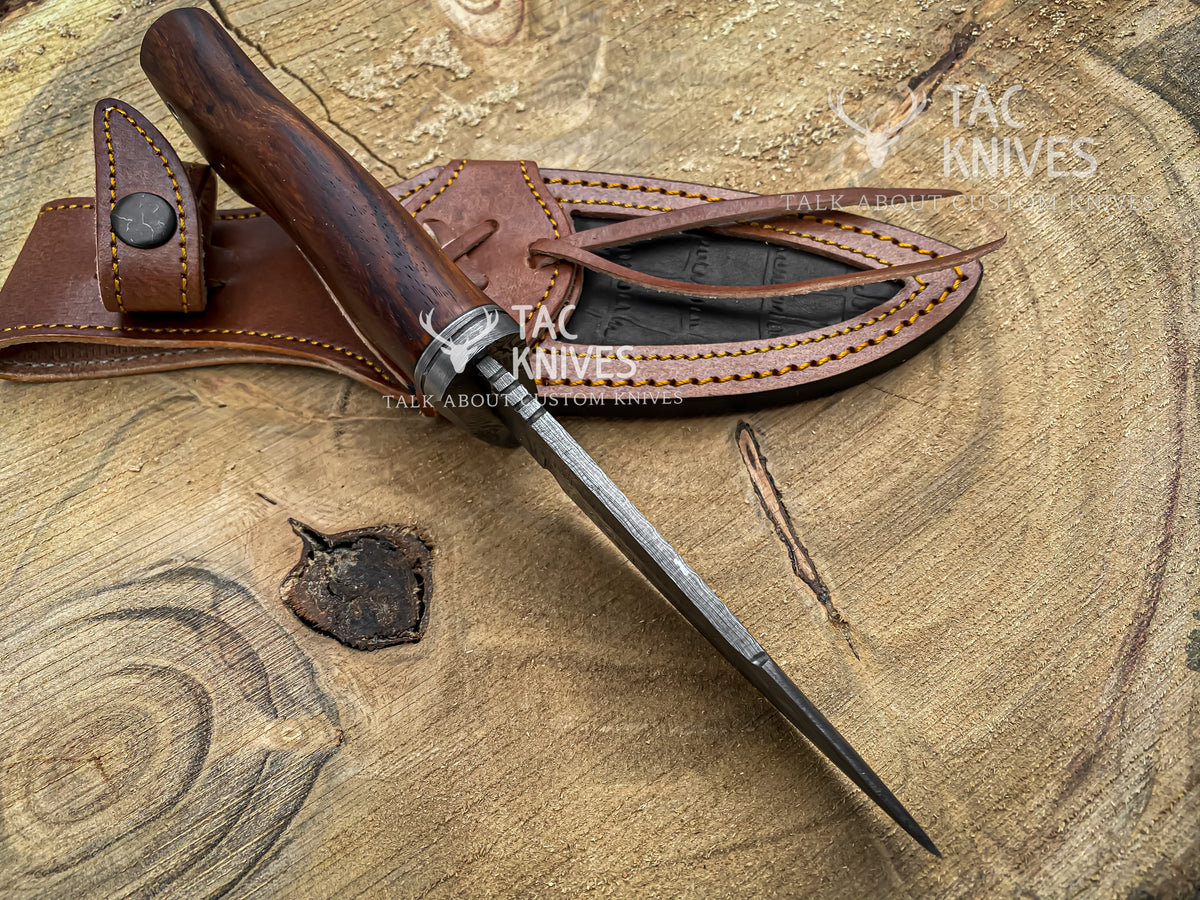 9" Skinner Knife – Rosewood Handle, Finger Guard & Leather Sheath