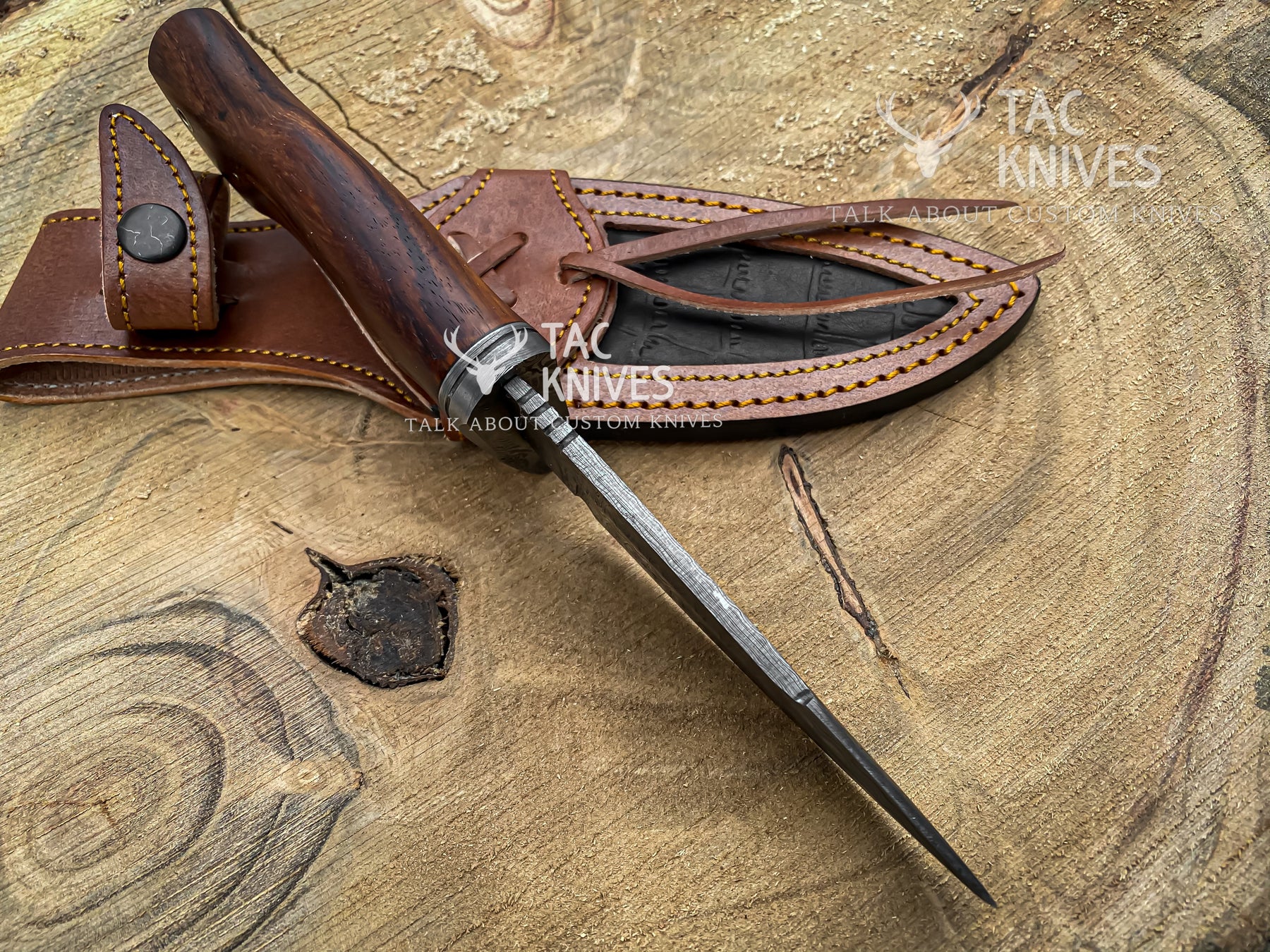 9" Skinner Knife – Rosewood Handle, Finger Guard & Leather Sheath