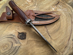 9" Skinner Knife – Rosewood Handle, Finger Guard & Leather Sheath