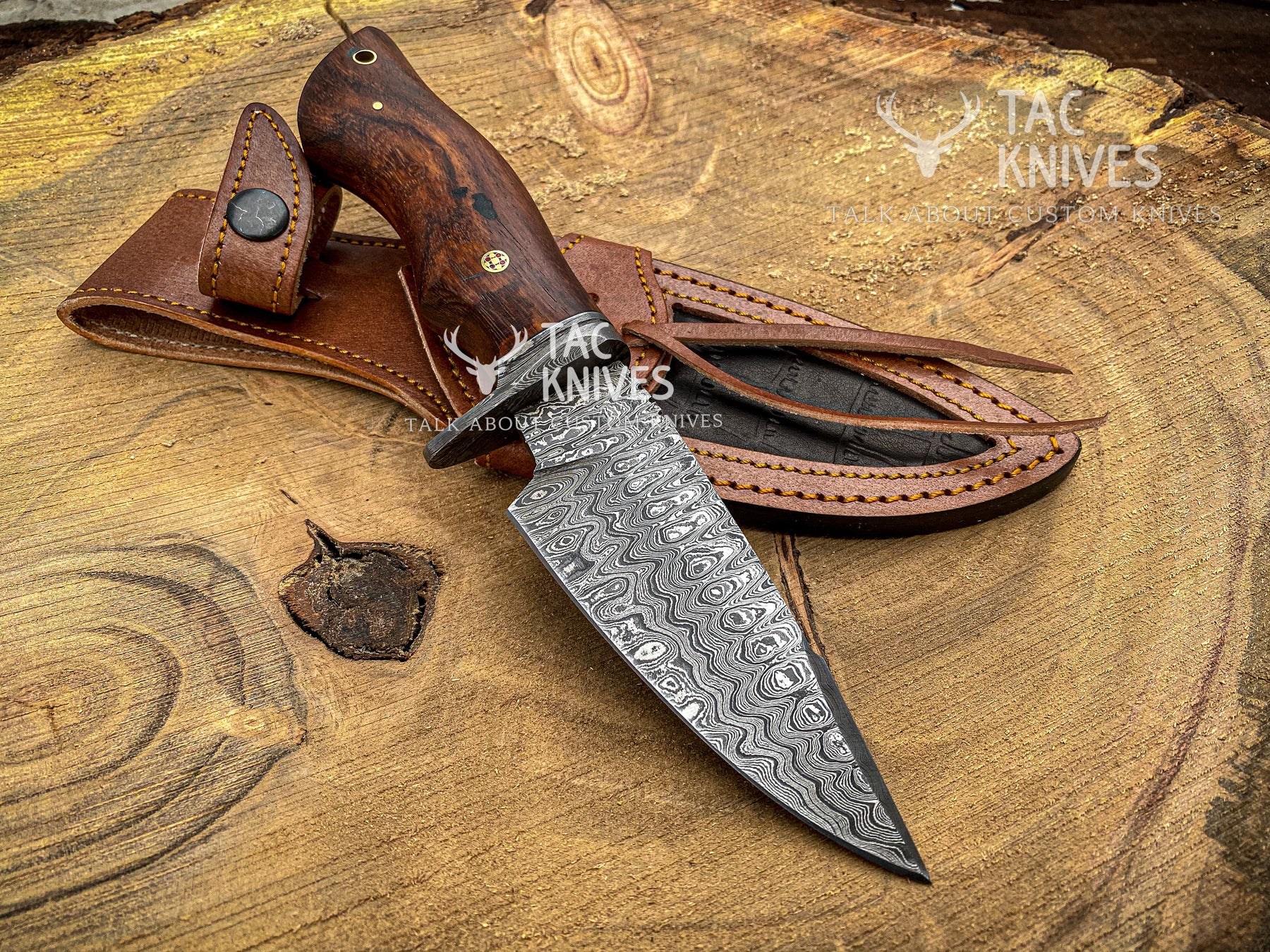 9" Skinner Knife – Rosewood Handle, Finger Guard & Leather Sheath