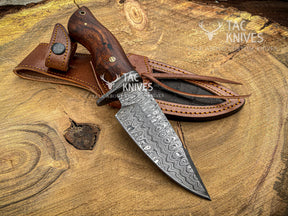 9" Skinner Knife – Rosewood Handle, Finger Guard & Leather Sheath
