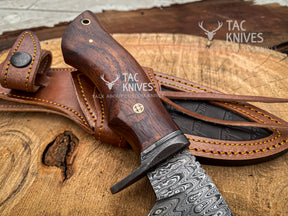 9" Skinner Knife – Rosewood Handle, Finger Guard & Leather Sheath