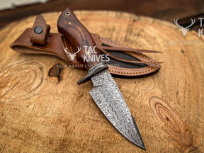 9" Skinner Knife – Rosewood Handle, Finger Guard & Leather Sheath