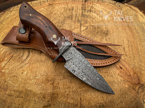 9" Skinner Knife – Rosewood Handle, Finger Guard & Leather Sheath