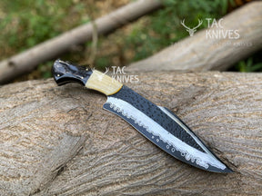 Heavy Duty Hunting Knife With Bone & Horn Handle and Leather Sheath