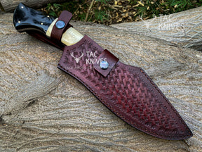 Heavy Duty Hunting Knife With Bone & Horn Handle and Leather Sheath