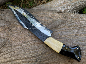 Heavy Duty Hunting Knife With Bone & Horn Handle and Leather Sheath