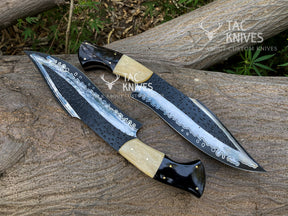 Heavy Duty Hunting Knife With Bone & Horn Handle and Leather Sheath