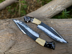 Heavy Duty Hunting Knife With Bone & Horn Handle and Leather Sheath