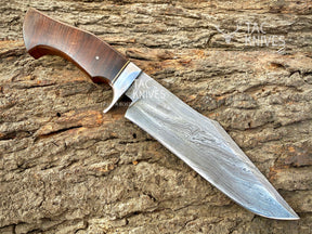 13" Damascus Hunting Knife With Wood Handle