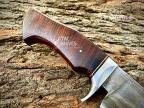 13" Damascus Hunting Knife With Wood Handle
