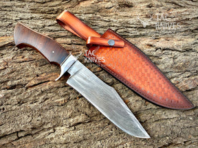 13" Damascus Hunting Knife With Wood Handle