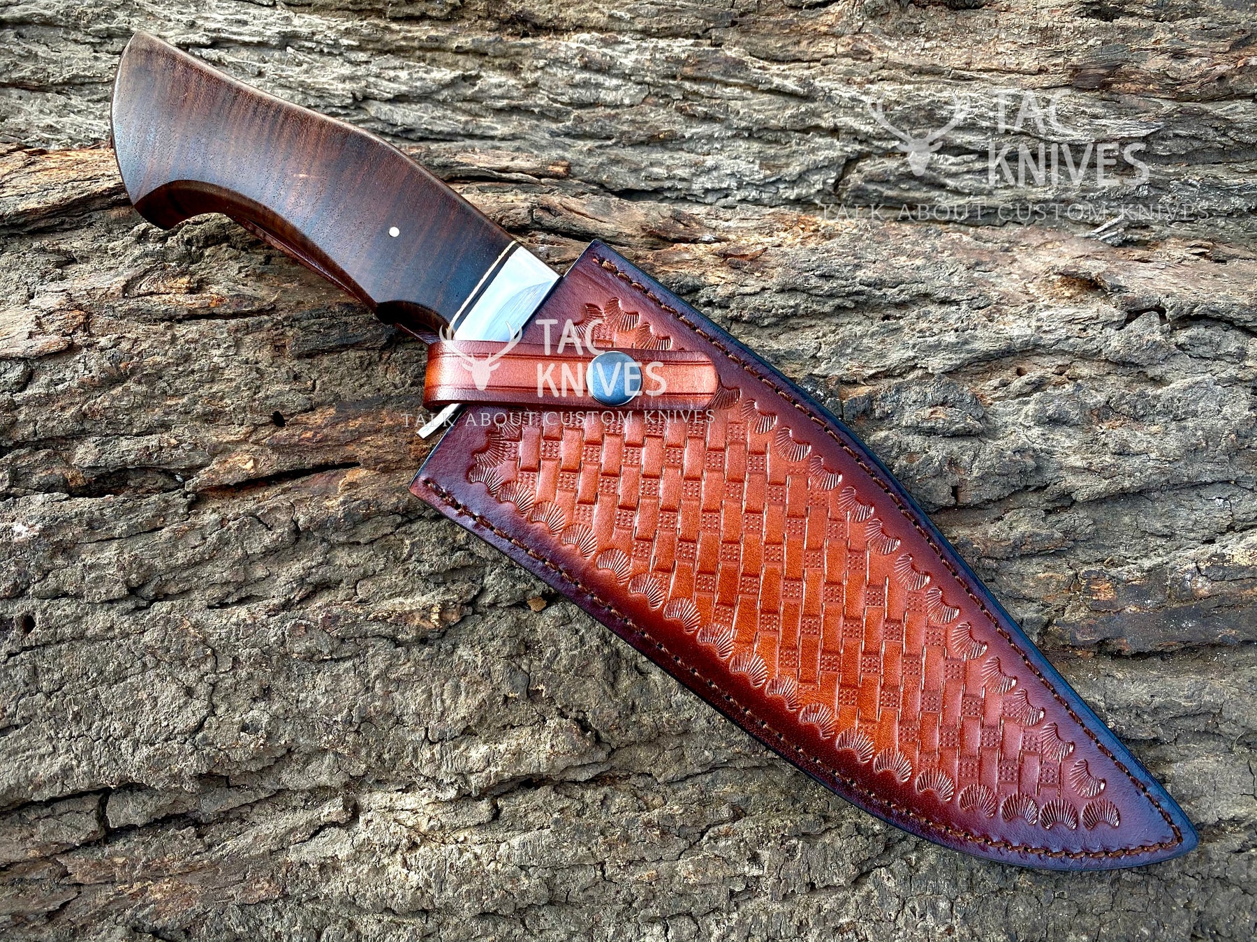 13" Damascus Hunting Knife With Wood Handle