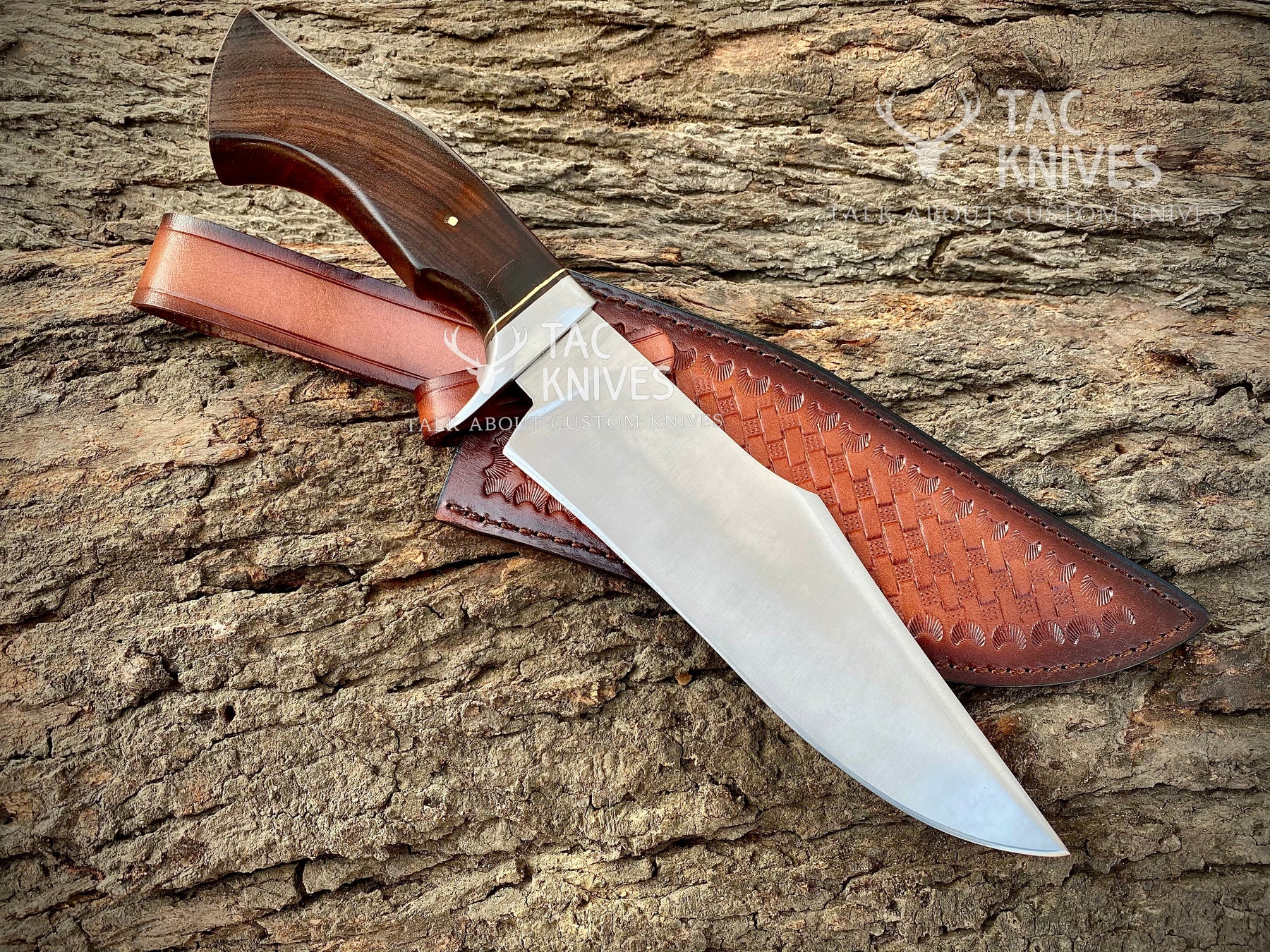 13" Damascus Hunting Knife With Wood Handle