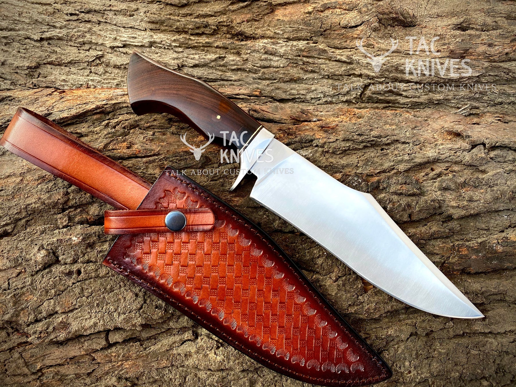 13" Damascus Hunting Knife With Wood Handle