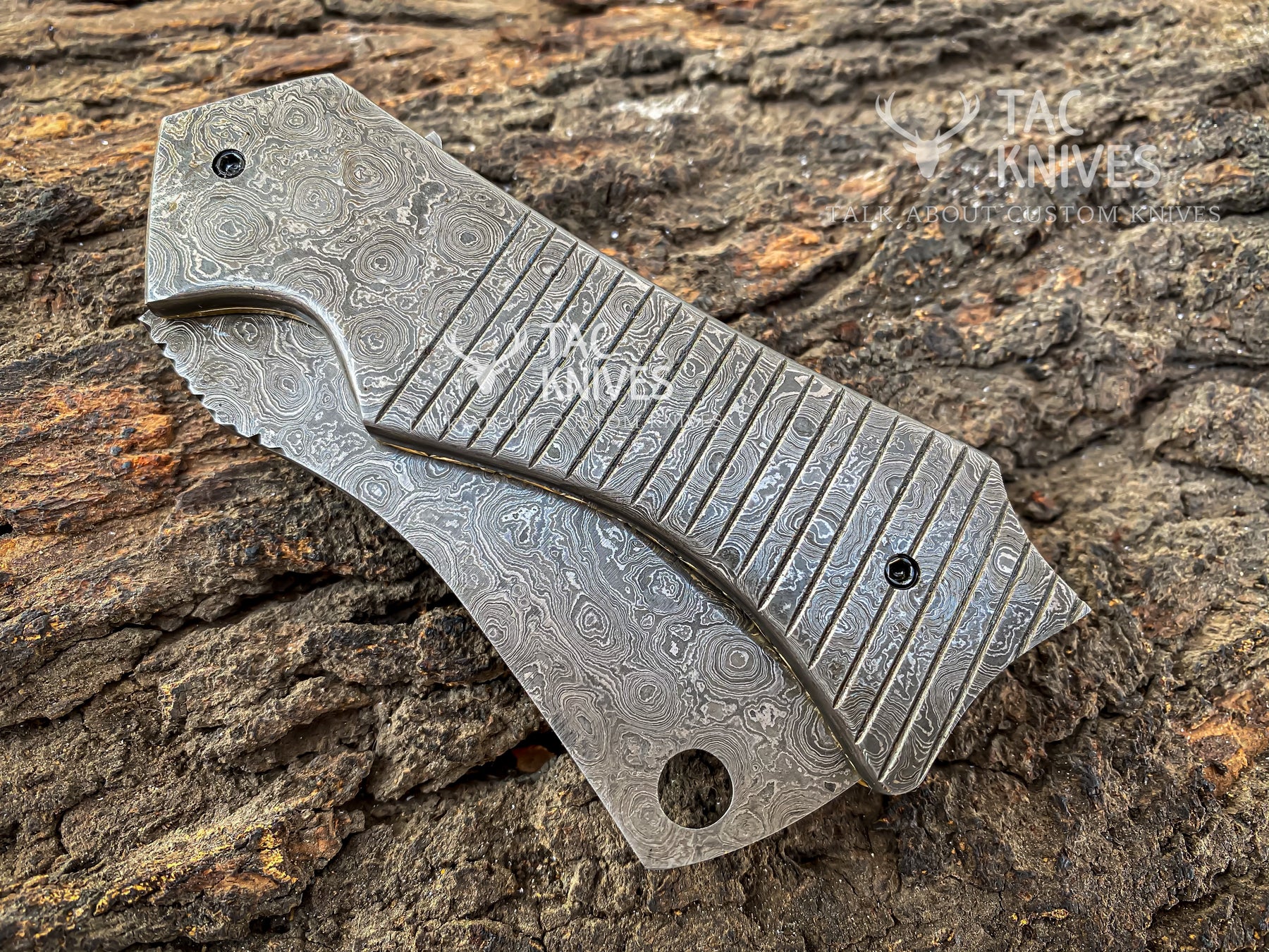 Full Damascus Pocket Knife With Cleaver Style Blade
