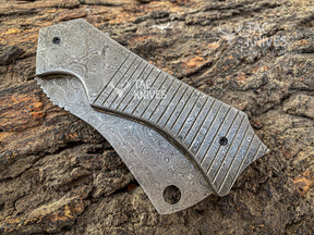 Full Damascus Pocket Knife With Cleaver Style Blade