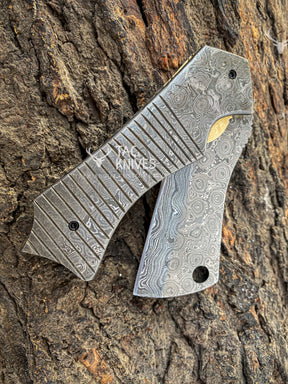 Full Damascus Pocket Knife With Cleaver Style Blade