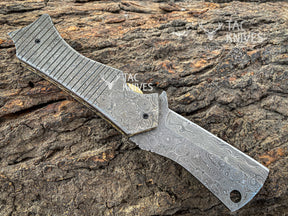 Full Damascus Pocket Knife With Cleaver Style Blade
