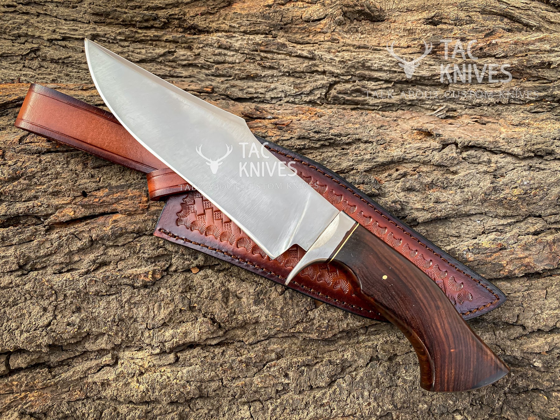 13" Damascus Hunting Knife With Wood Handle