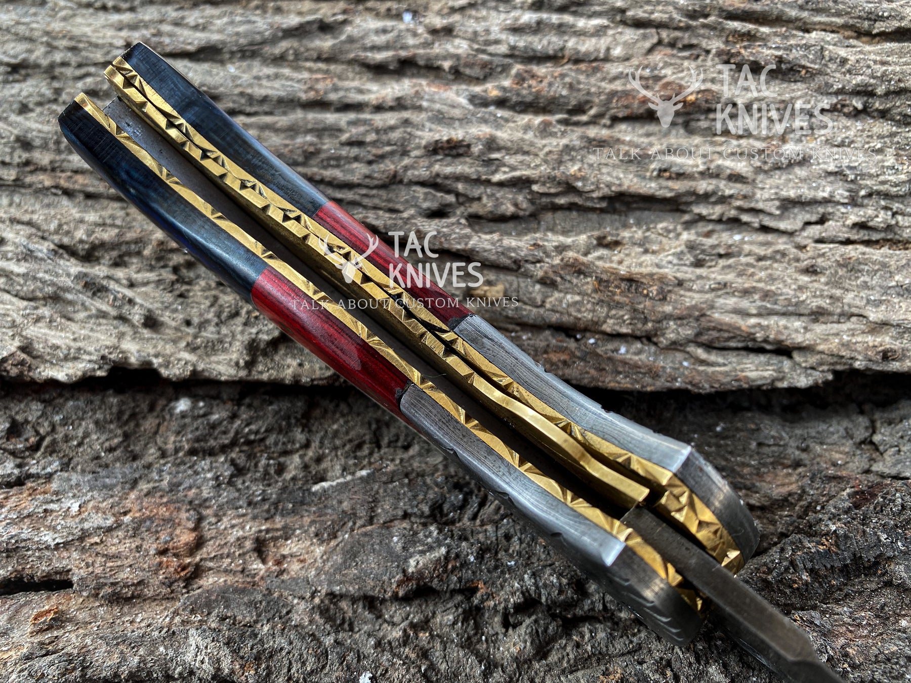 Raindrop Damascus Folding Knife With Texas Flag Handle & Leather Sheath