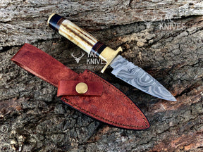 7" Skinner Knife With Antler Handle & Brass Guard
