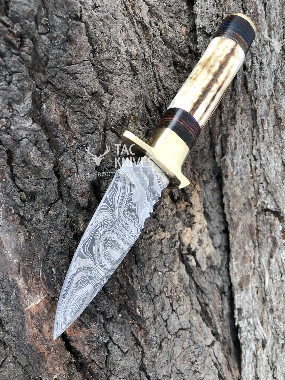 7" Skinner Knife With Antler Handle & Brass Guard