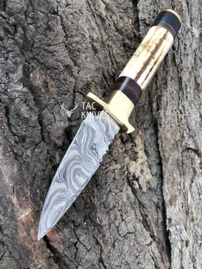 7" Skinner Knife With Antler Handle & Brass Guard