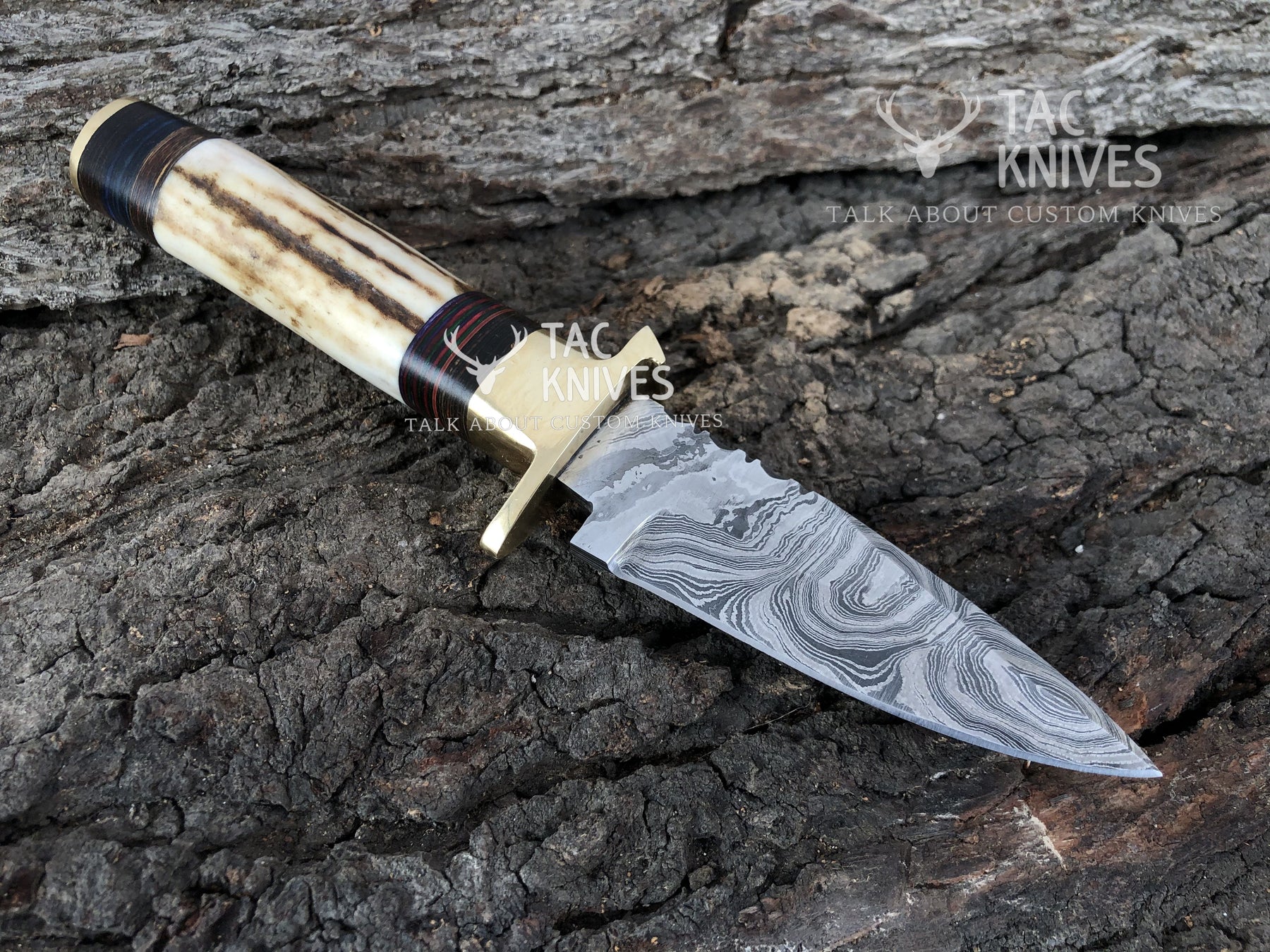 7" Skinner Knife With Antler Handle & Brass Guard
