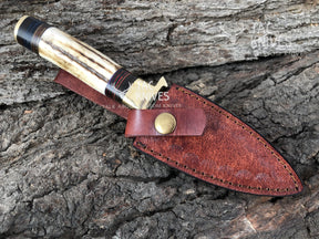 7" Skinner Knife With Antler Handle & Brass Guard